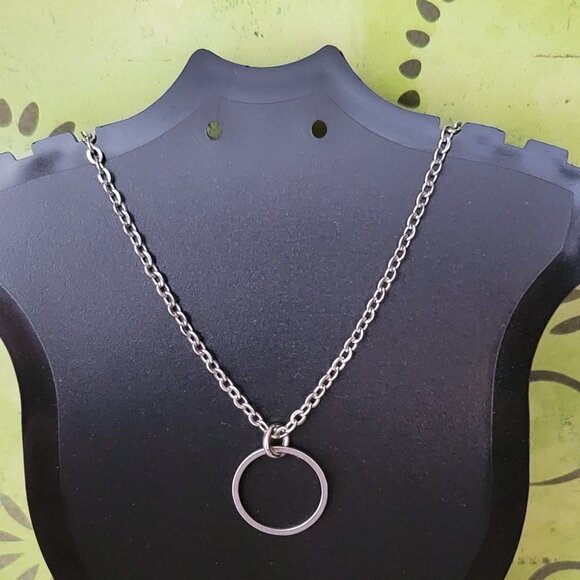 CIRCLE Stainless Steel Charm Chain Necklace 18" Minimalist 14mm round - Picture 9 of 16